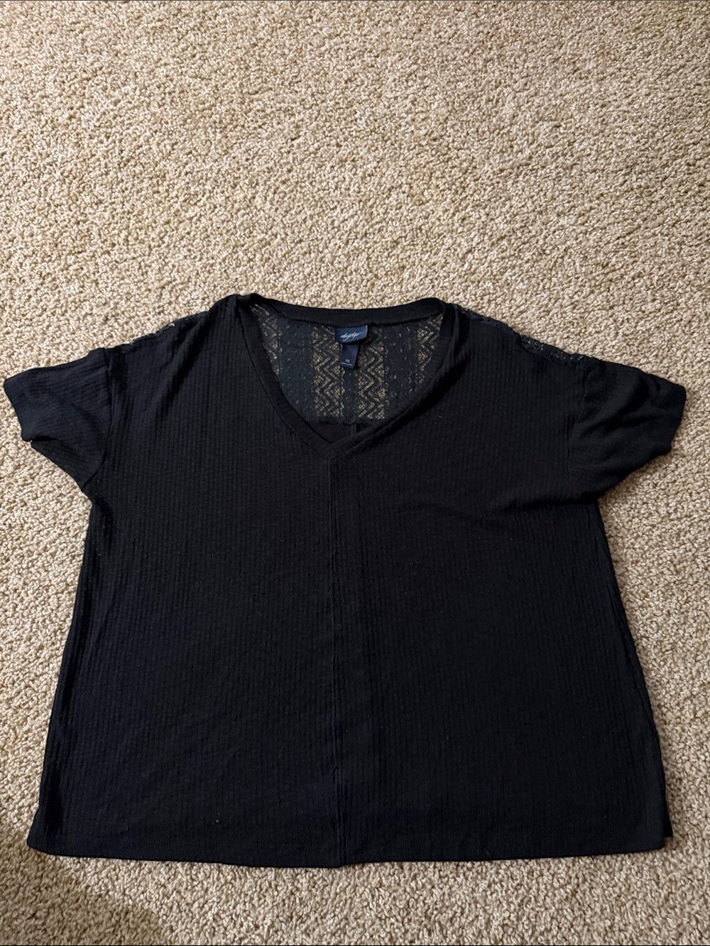 Daytrip Black Short Sleeve V-Neck Tee with Lace Back